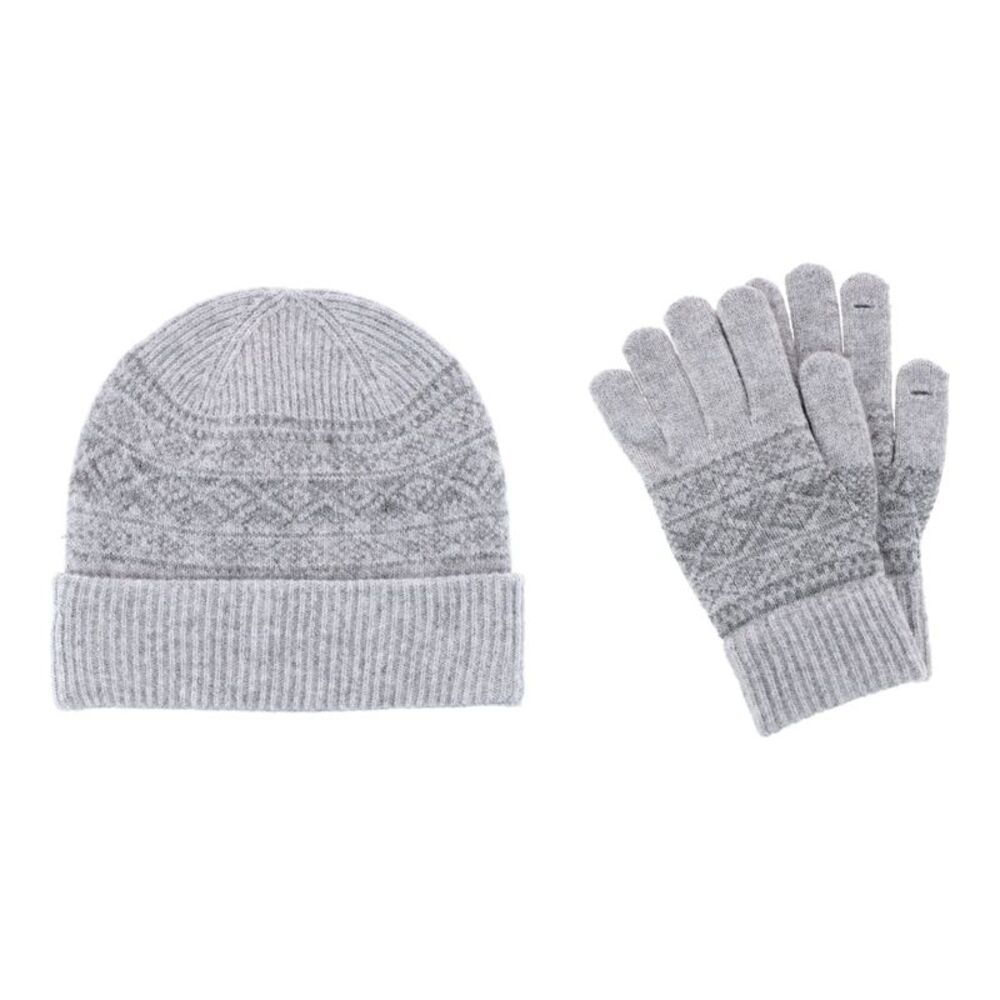 Grand Sierra Women's Fair Isle Knit Winter Beanie & Gloves Bundle